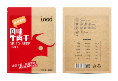 紅(hong)色牛年(nian)新(xin)品(pin)牛肉幹包裝(zhuang)袋設(shè)計(ji)