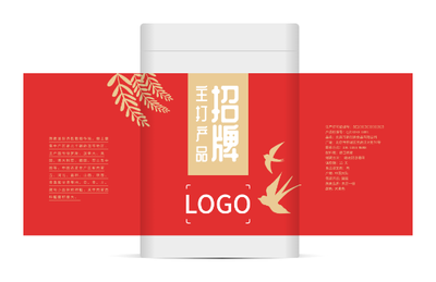 紅(hong)色健康食品(pin)燕麥包裝(zhuang)瓶貼設(shè)計(ji)